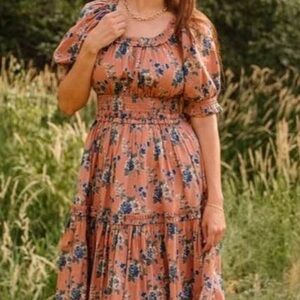 Ivy City Co Pink and Blue Floral Midi Dress